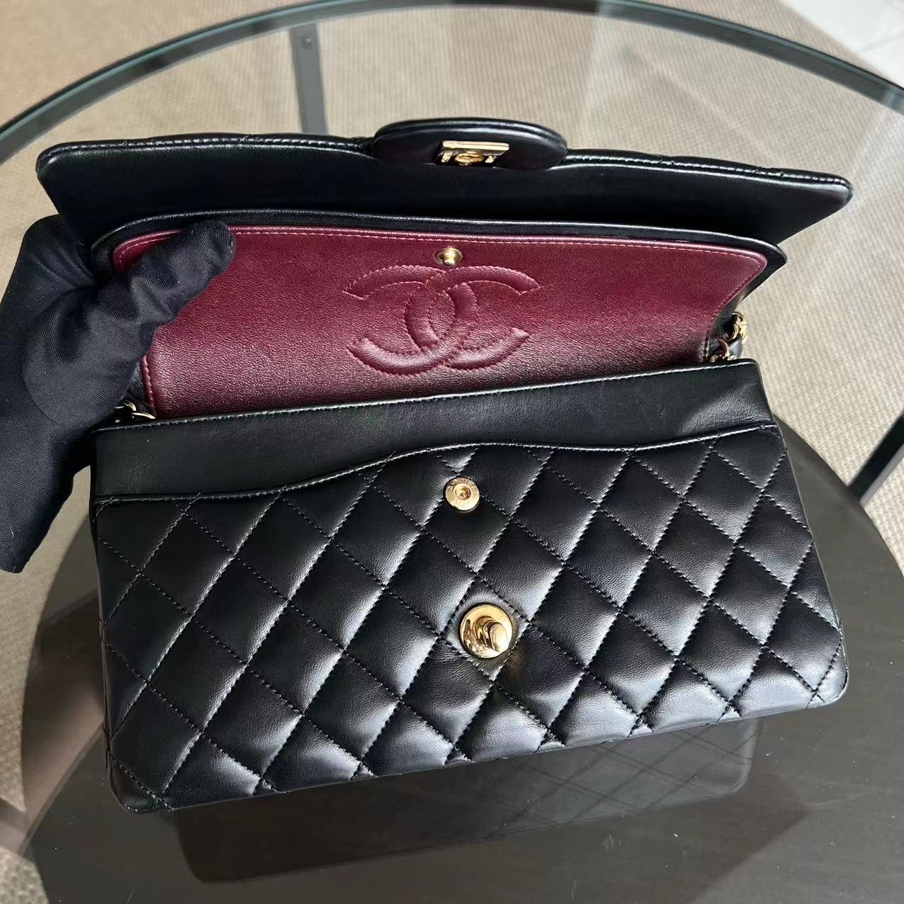 Double Flap Quilted Lambskin Black GHW No 15