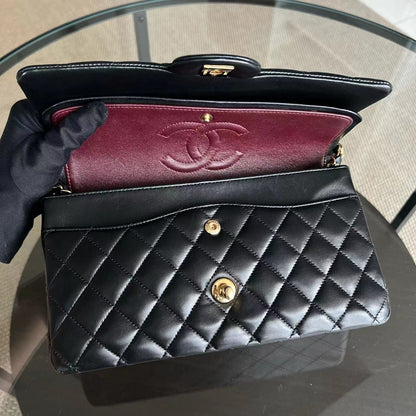 Double Flap Quilted Lambskin Black GHW No 15