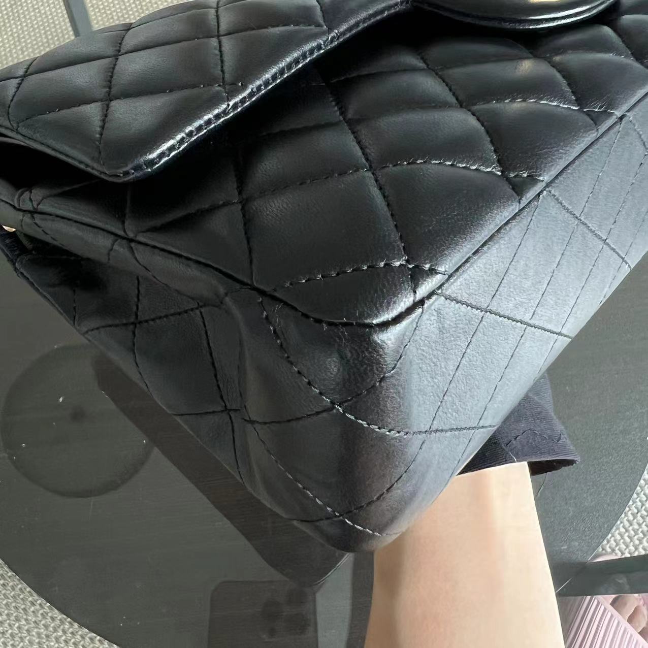Double Flap Quilted Lambskin Black GHW No 15