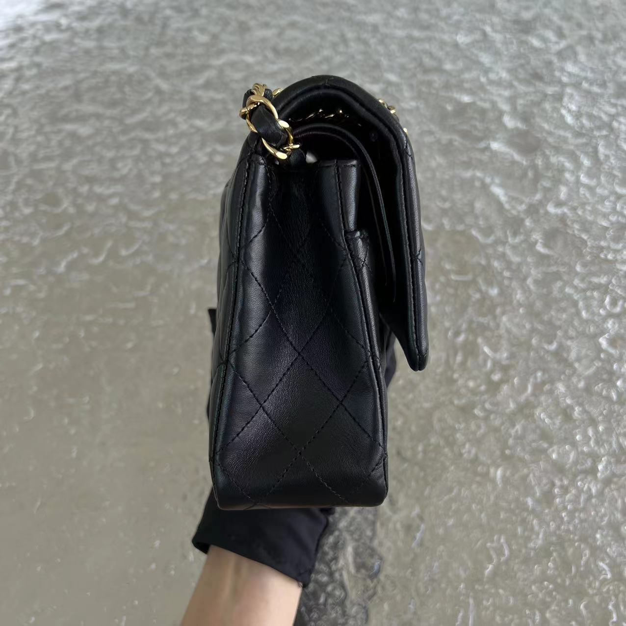 Double Flap Quilted Lambskin Black Golden Hardware Series 19