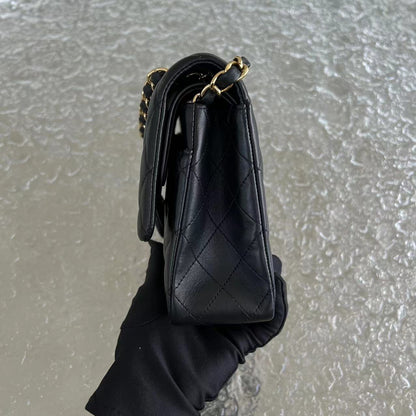 Double Flap Quilted Lambskin Black Golden Hardware Series 19