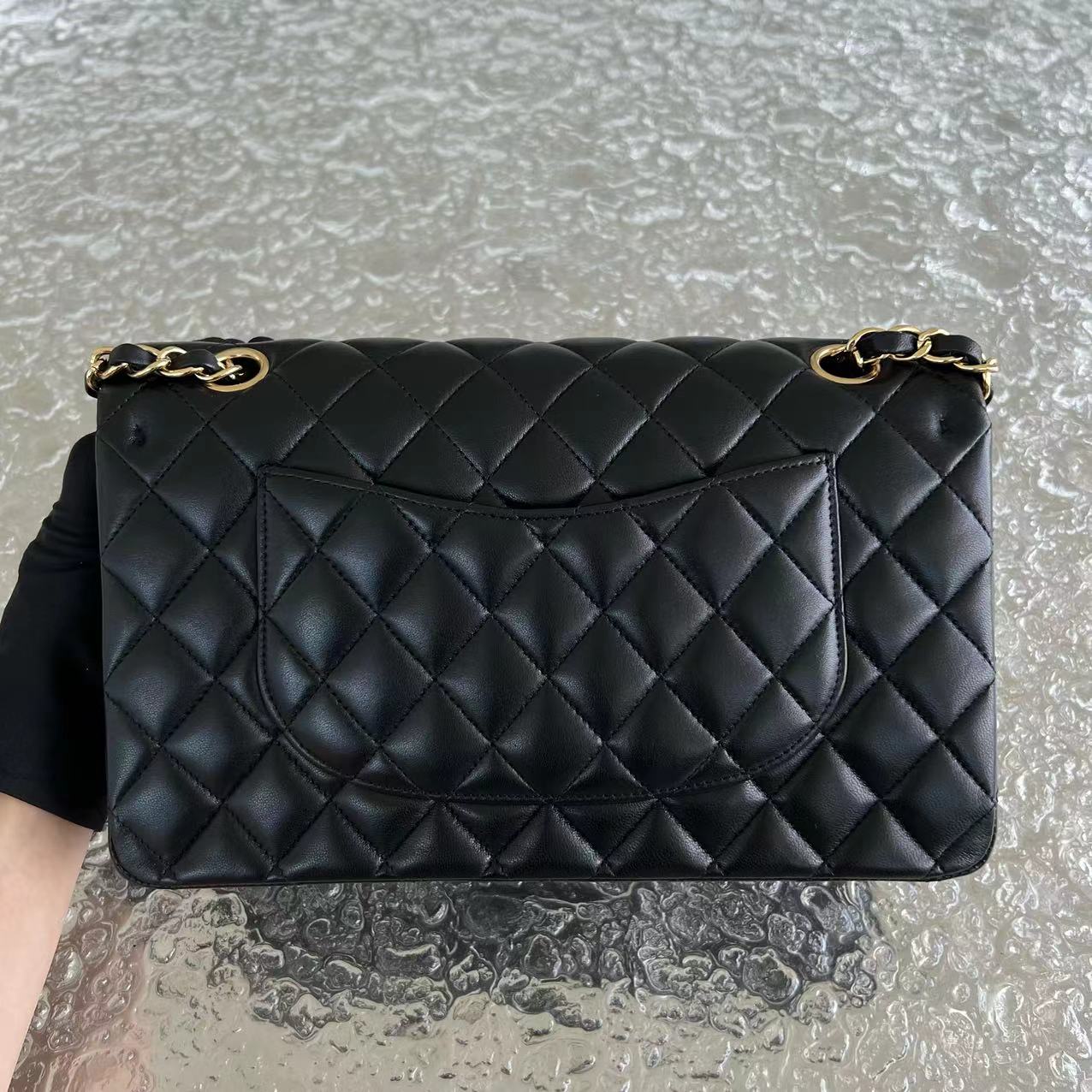 Double Flap Quilted Lambskin Black Golden Hardware Series 19