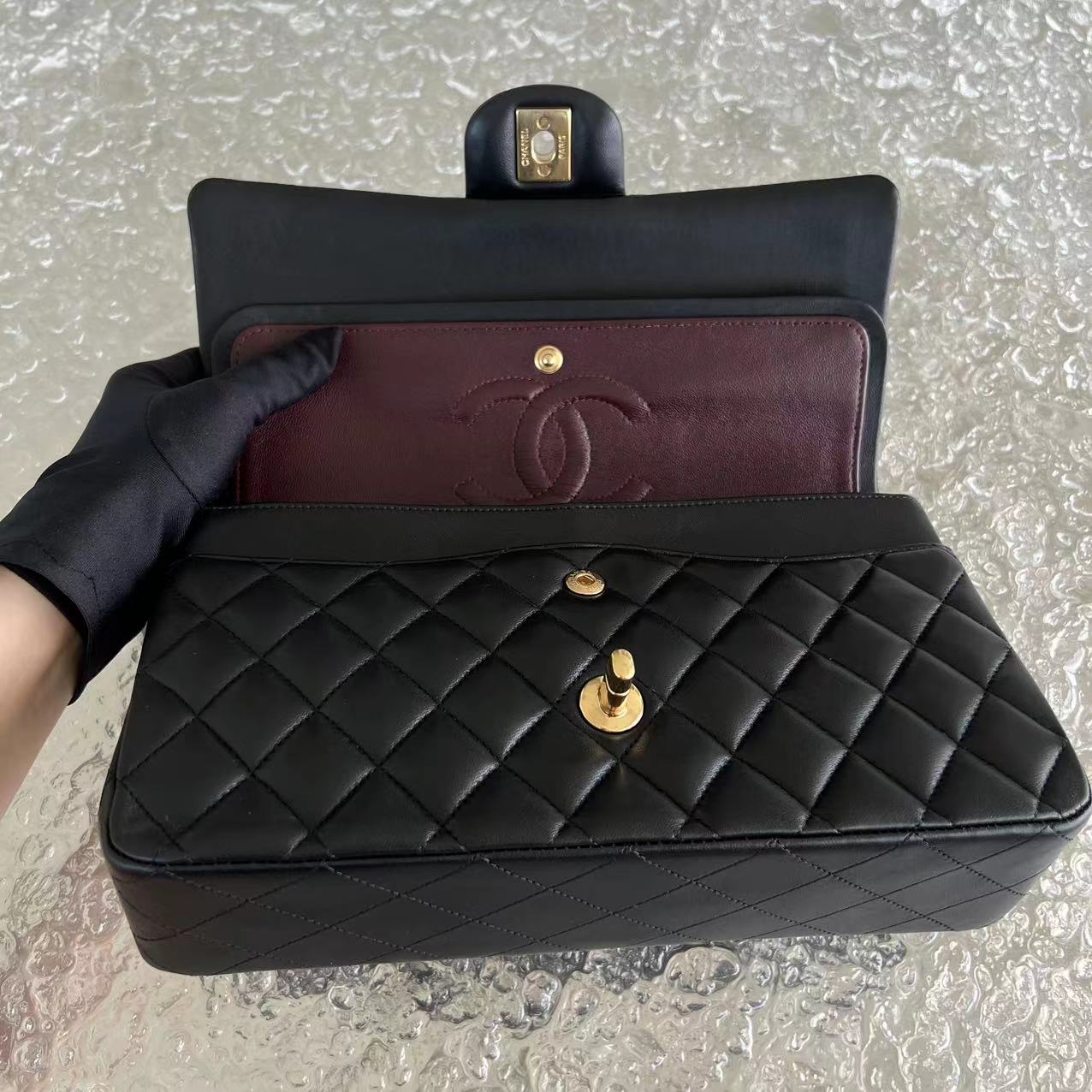 Double Flap Quilted Lambskin Black Golden Hardware Series 19