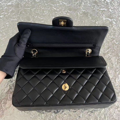 Double Flap Quilted Lambskin Black Golden Hardware Series 19