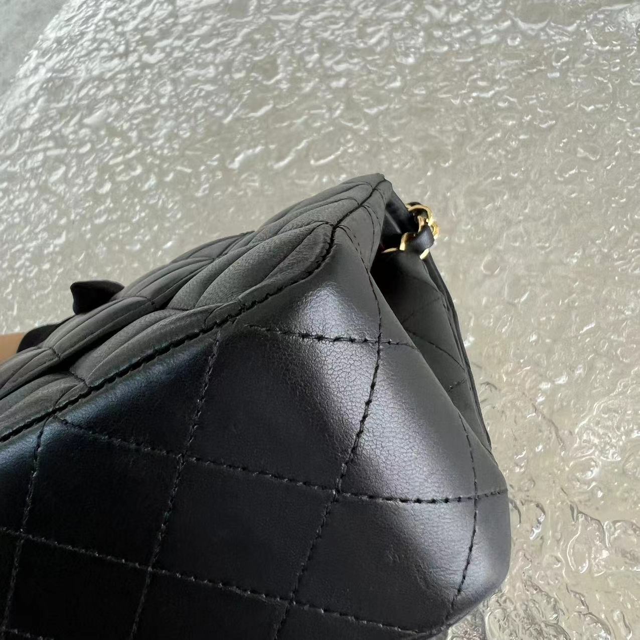 Double Flap Quilted Lambskin Black Golden Hardware Series 19