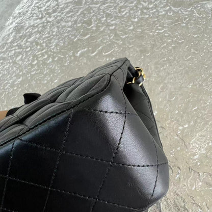 Double Flap Quilted Lambskin Black Golden Hardware Series 19
