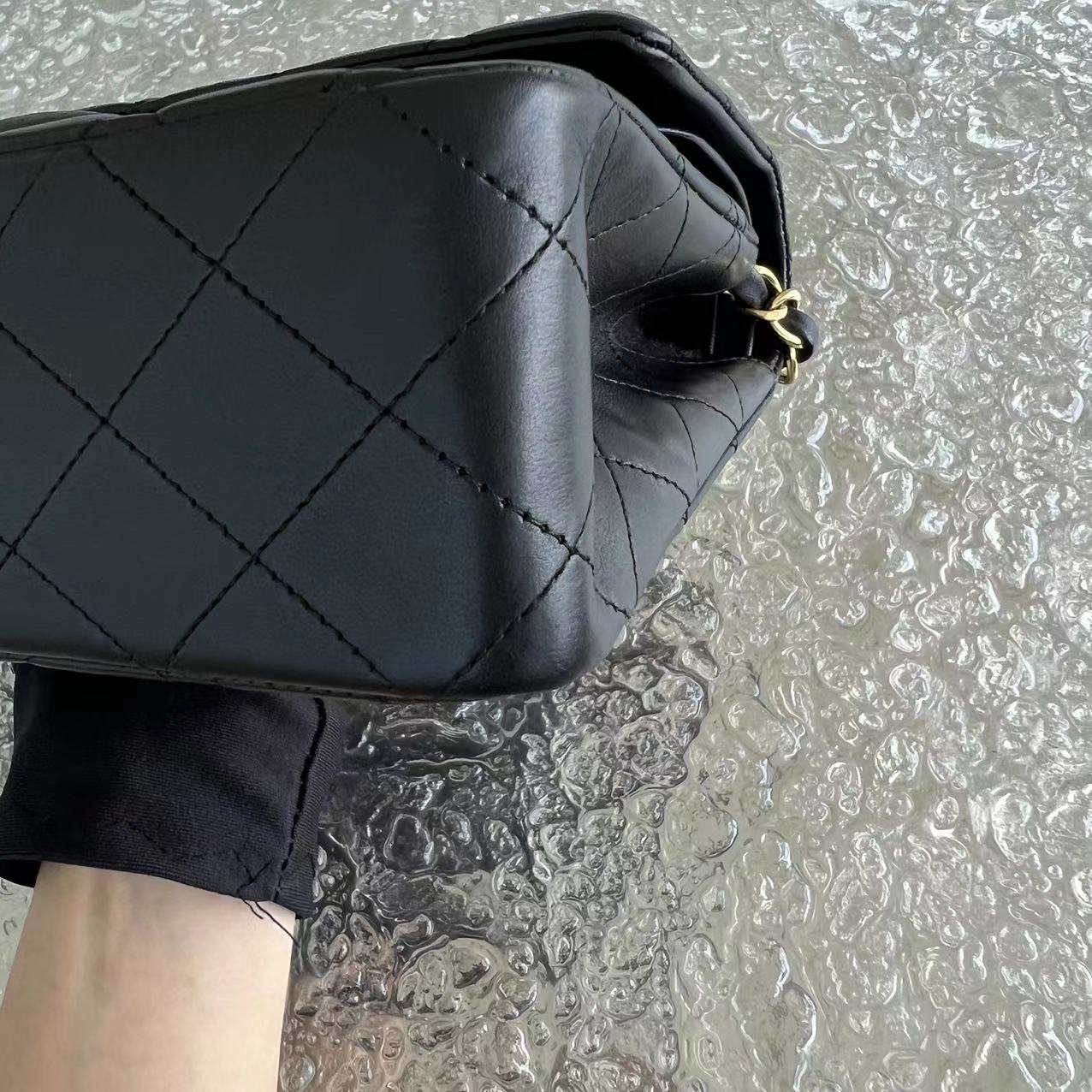 Double Flap Quilted Lambskin Black Golden Hardware Series 19