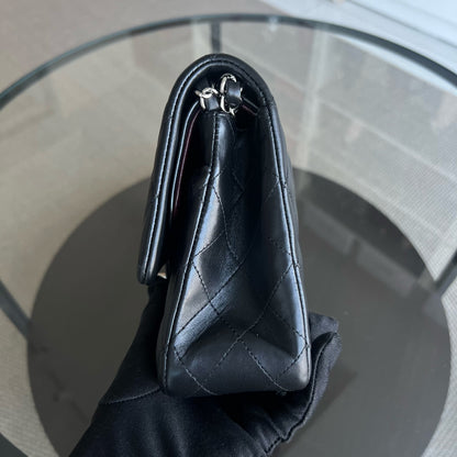 Double Flap Quilted Lambskin Black Silver Hardware Series 19