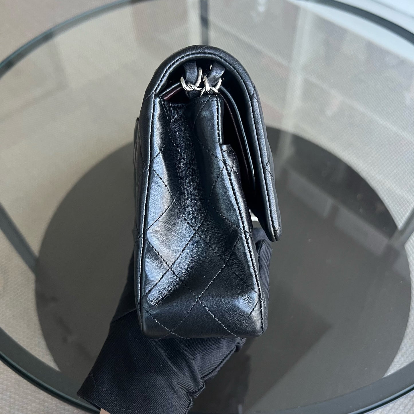 Double Flap Quilted Lambskin Black Silver Hardware Series 19