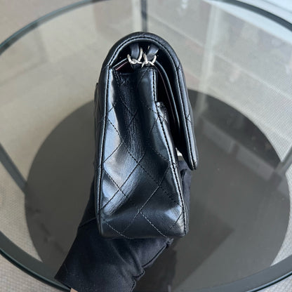Double Flap Quilted Lambskin Black Silver Hardware Series 19