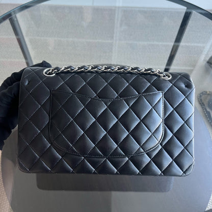 Double Flap Quilted Lambskin Black Silver Hardware Series 19