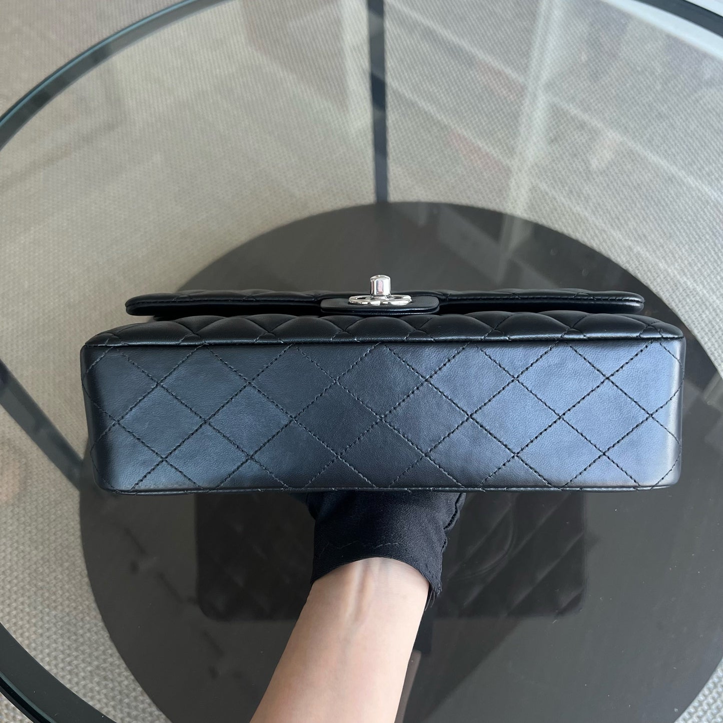 Double Flap Quilted Lambskin Black Silver Hardware Series 19