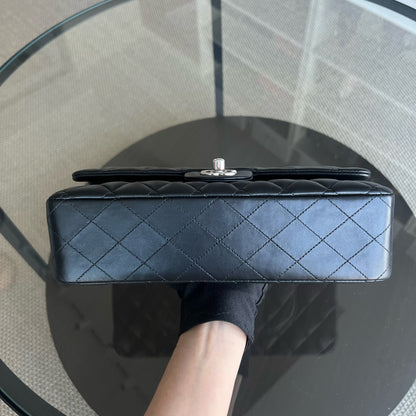 Double Flap Quilted Lambskin Black Silver Hardware Series 19