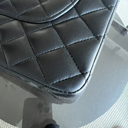 Double Flap Quilted Lambskin Black Silver Hardware Series 19