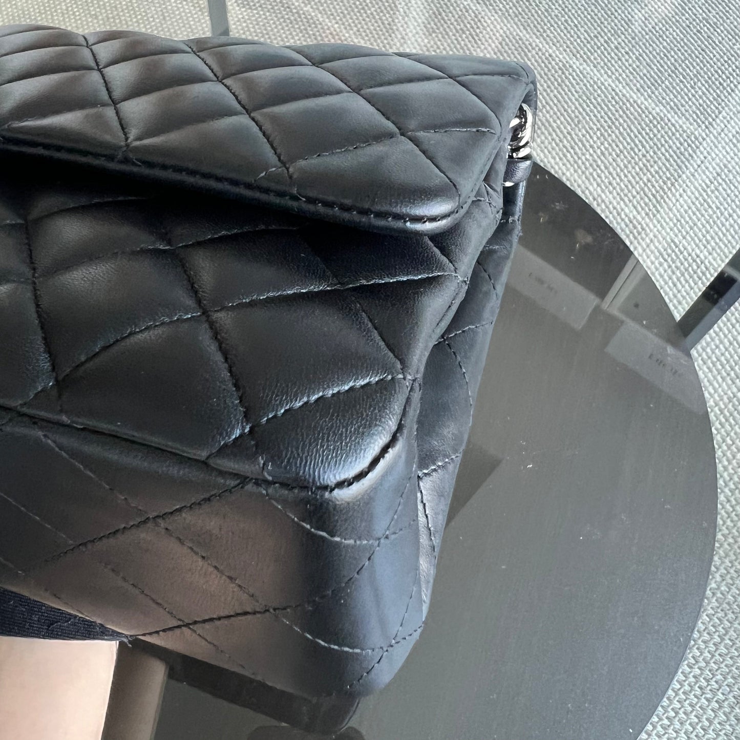 Double Flap Quilted Lambskin Black Silver Hardware Series 19