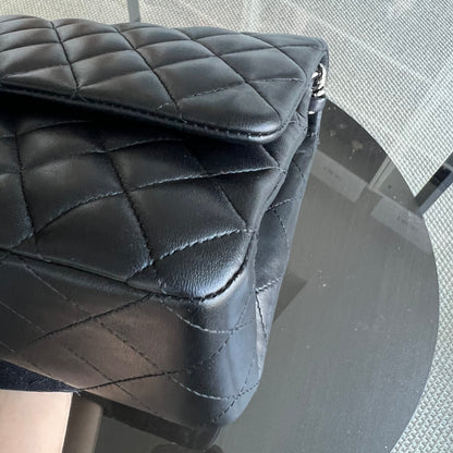 Double Flap Quilted Lambskin Black Silver Hardware Series 19