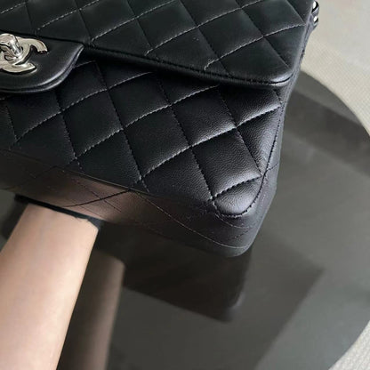 Double Flap Quilted Lambskin Black Silver Hardware Series 20