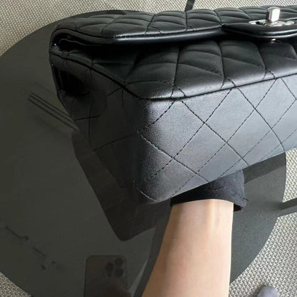 Double Flap Quilted Lambskin Black Silver Hardware Series 20