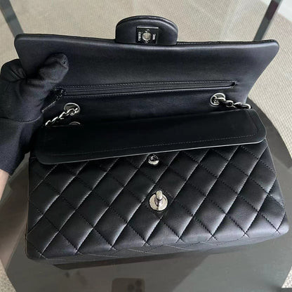 Double Flap Quilted Lambskin Black Silver Hardware Series 20