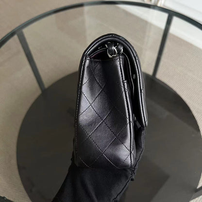 Double Flap Quilted Lambskin Black Silver Hardware Series 20