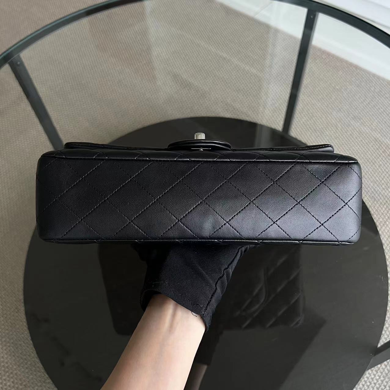 Double Flap Quilted Lambskin Black Silver Hardware Series 20