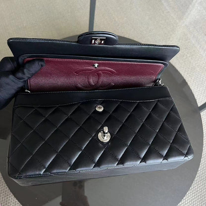 Double Flap Quilted Lambskin Black Silver Hardware Series 23