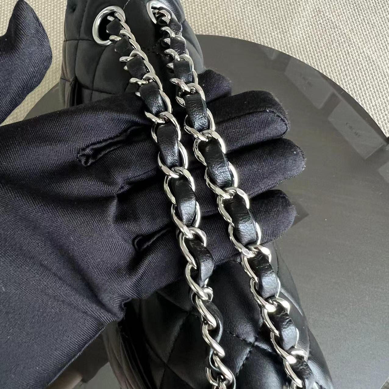 Double Flap Quilted Lambskin Black Silver Hardware Series 23