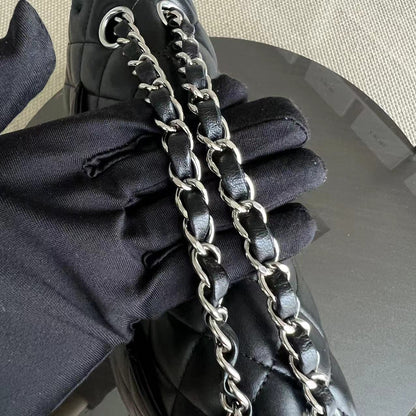 Double Flap Quilted Lambskin Black Silver Hardware Series 23