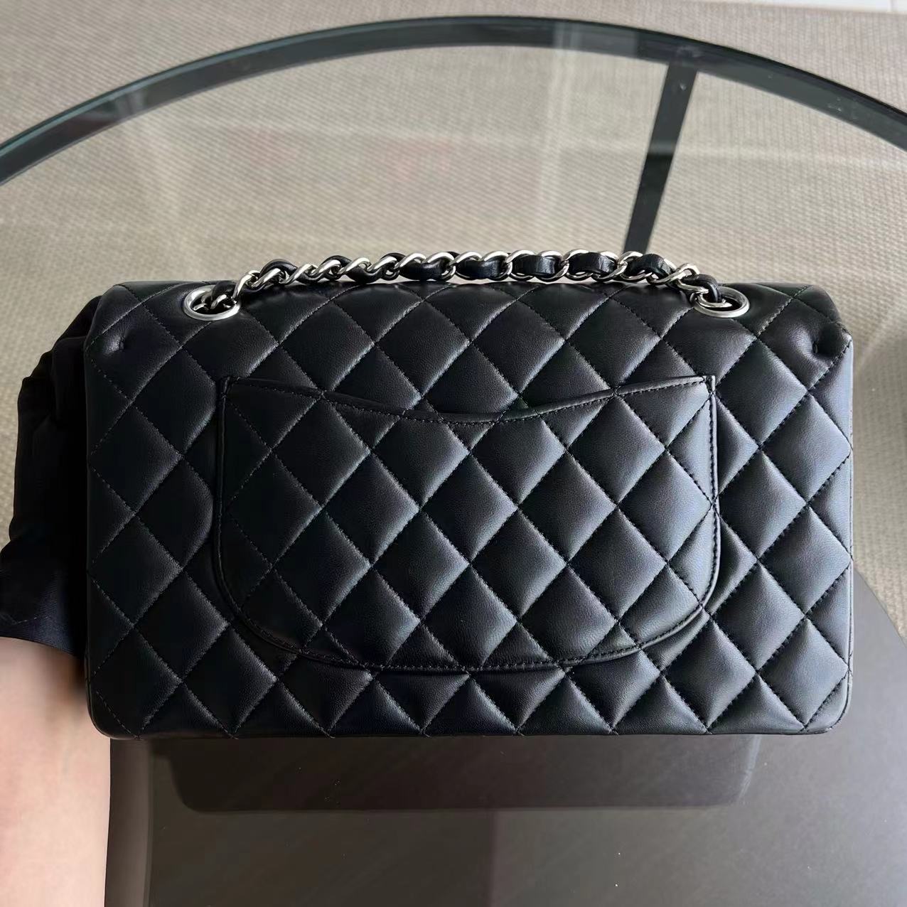 Double Flap Quilted Lambskin Black Silver Hardware Series 23