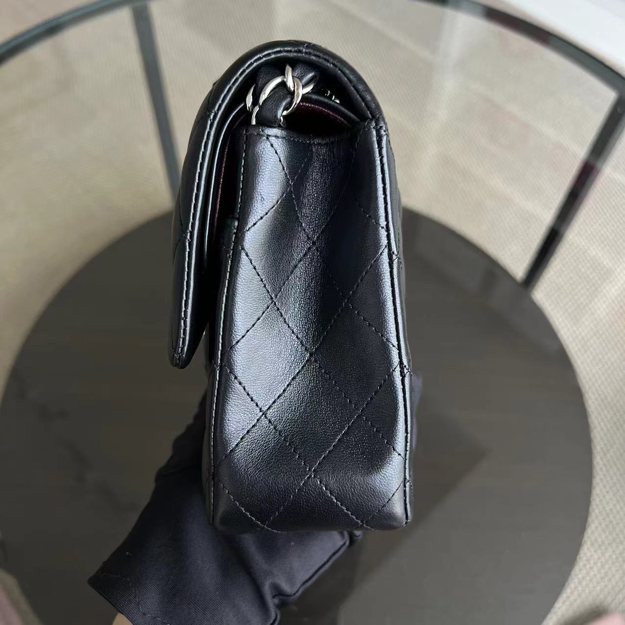 Double Flap Quilted Lambskin Black Silver Hardware Series 23