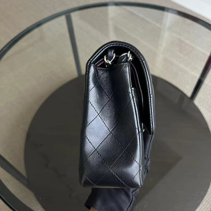Double Flap Quilted Lambskin Black Silver Hardware Series 23