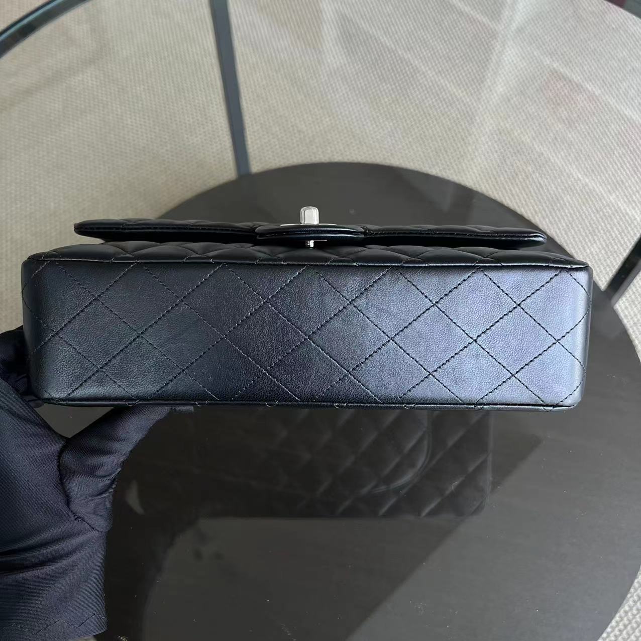 Double Flap Quilted Lambskin Black Silver Hardware Series 23