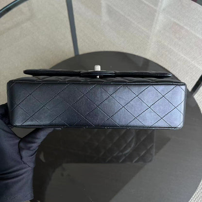 Double Flap Quilted Lambskin Black Silver Hardware Series 23