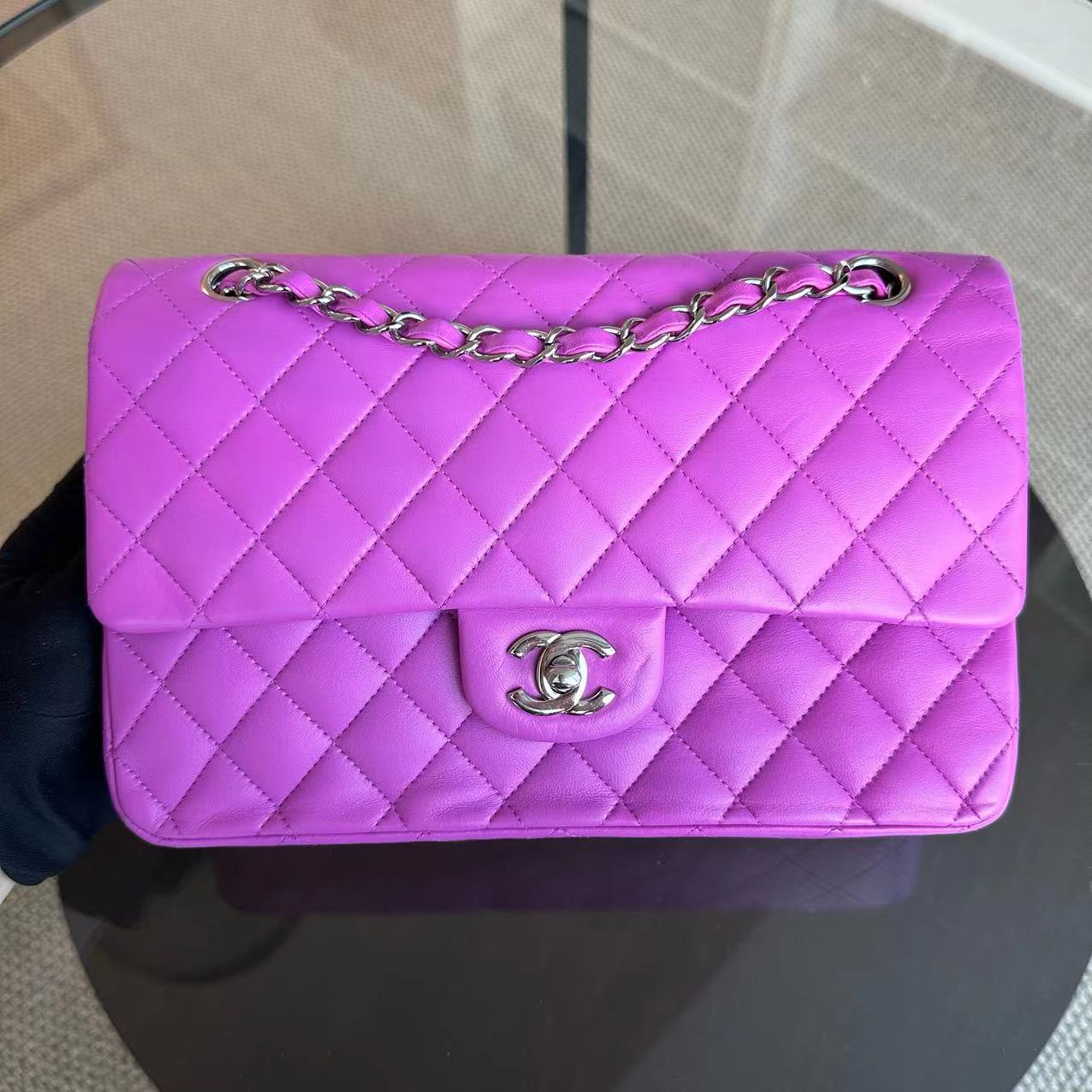 Double Flap Quilted Lambskin Purple SHW No 14