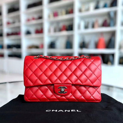 Chanel Classic Flap Medium - Double Flap Quilted Lambskin Red SHW No 15