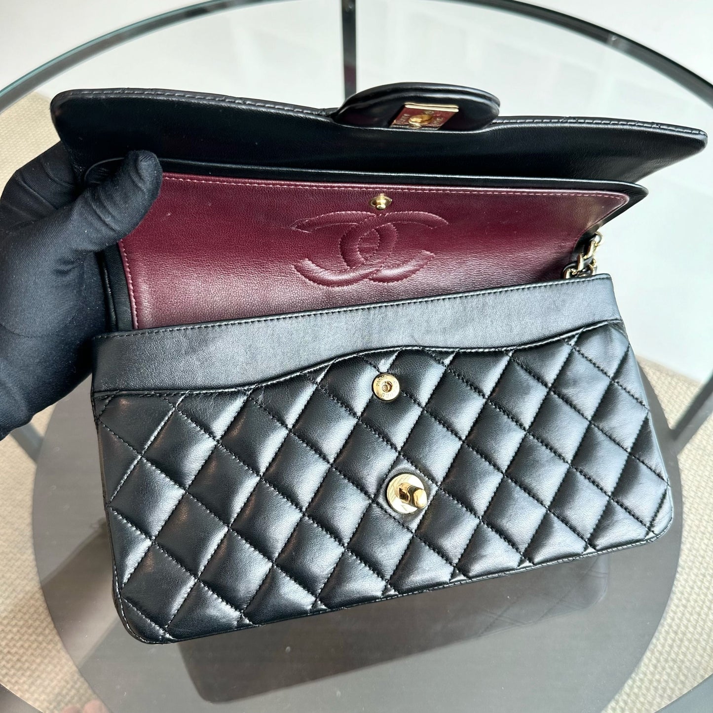 Lambskin 25CM Quilted Black GHW