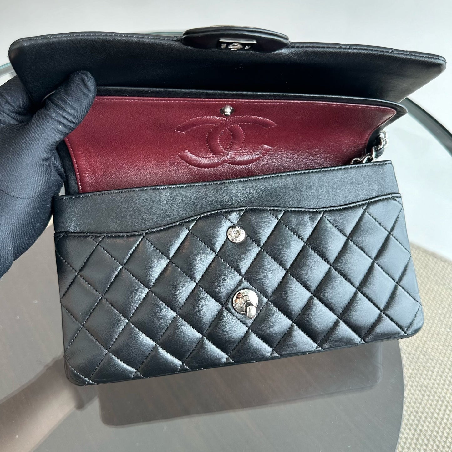 Lambskin 25CM Quilted Black SHW No 14