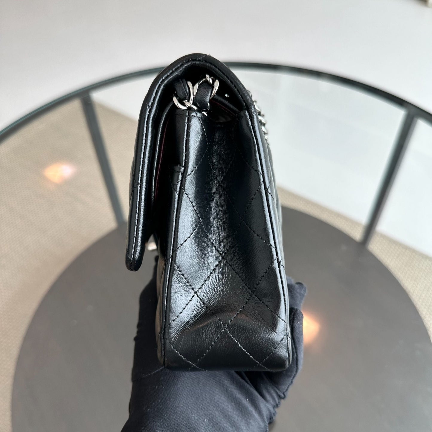 Lambskin 25CM Quilted Black SHW No 14