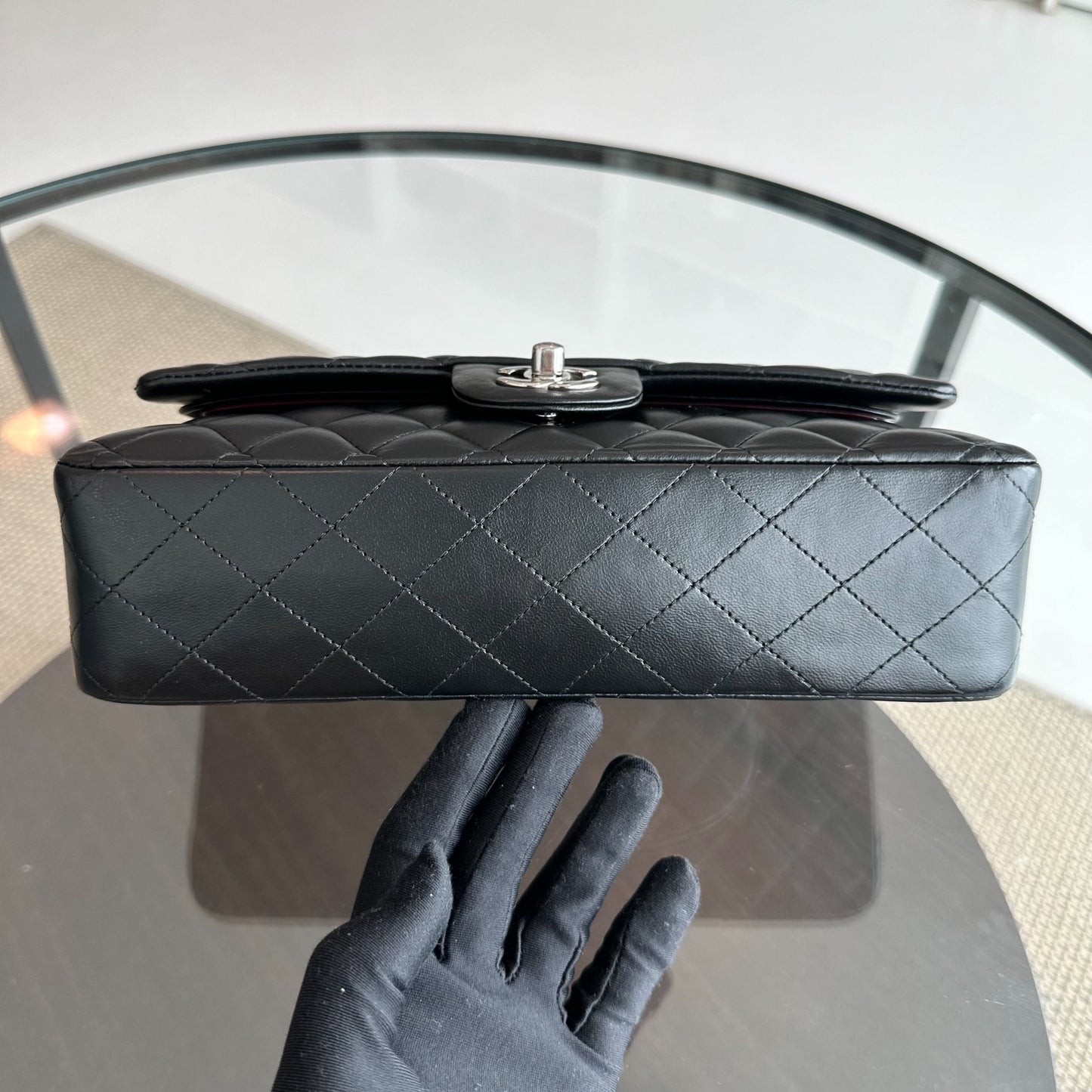 Lambskin 25CM Quilted Black SHW No 14