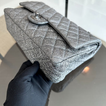 Metallic Crackled Calfskin Quilted Gray SHW No 11