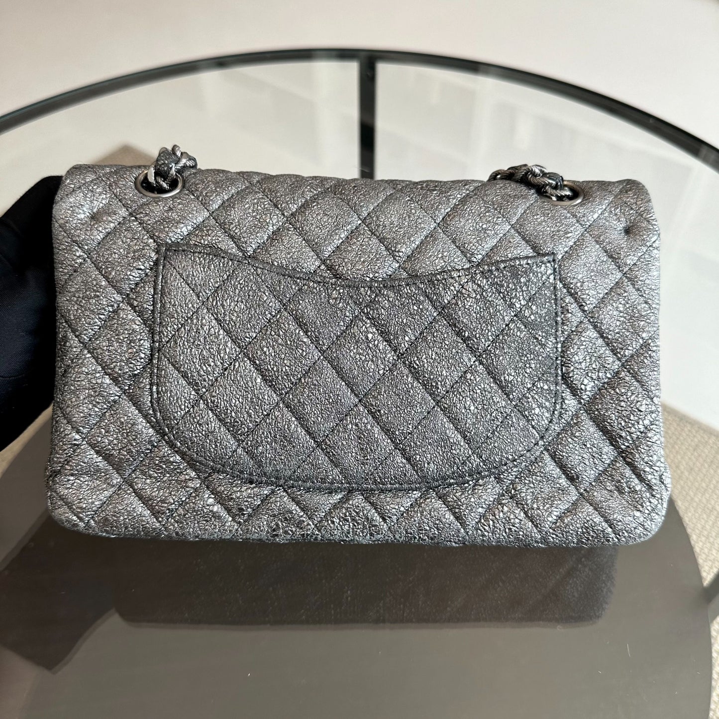 Metallic Crackled Calfskin Quilted Gray SHW No 11
