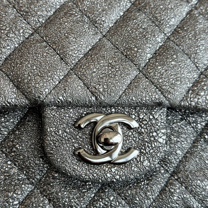 Metallic Crackled Calfskin Quilted Gray SHW No 11