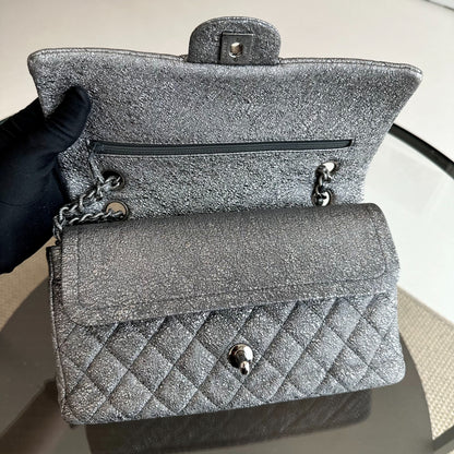 Metallic Crackled Calfskin Quilted Gray SHW No 11