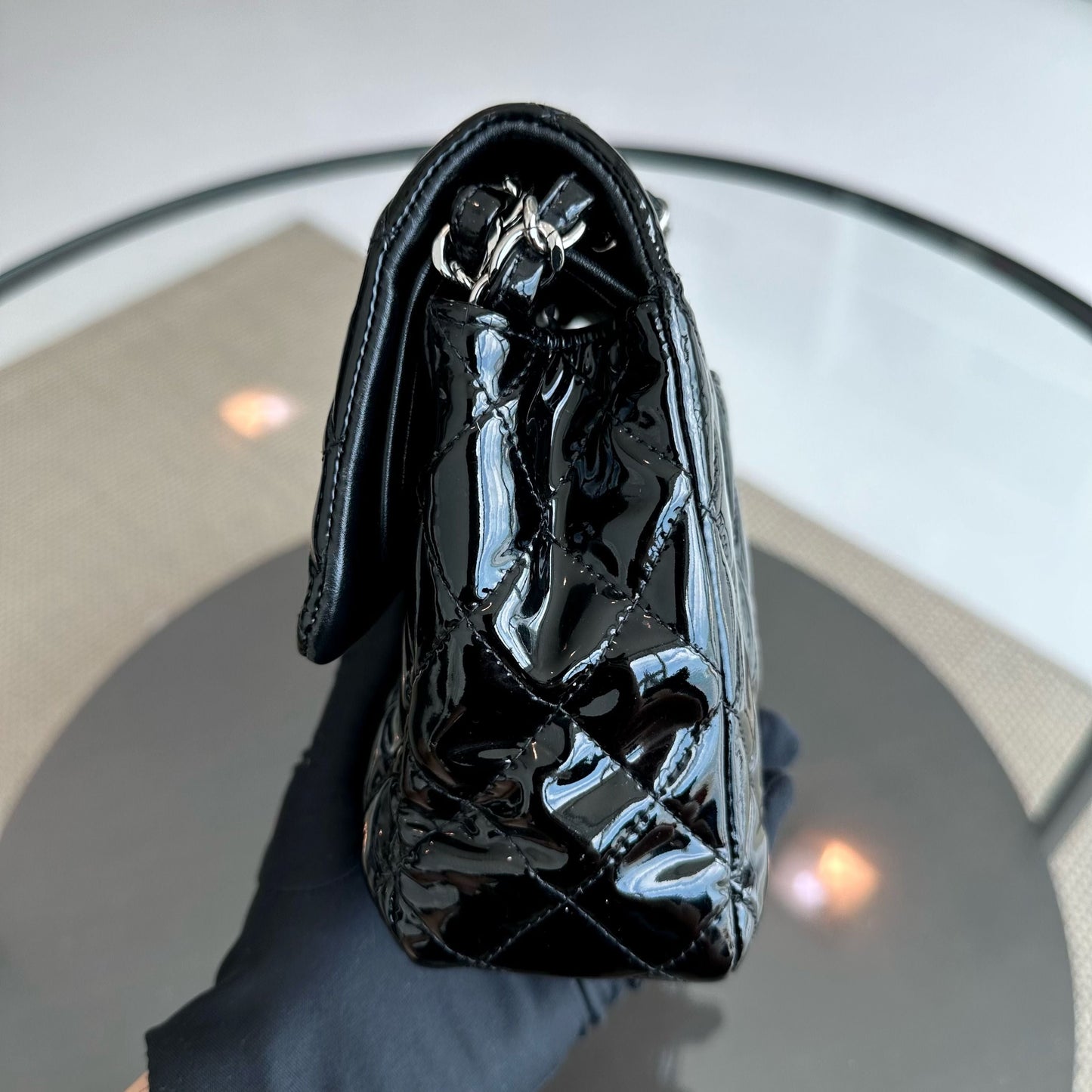 Patent Leather Quilted Black SHW No 18