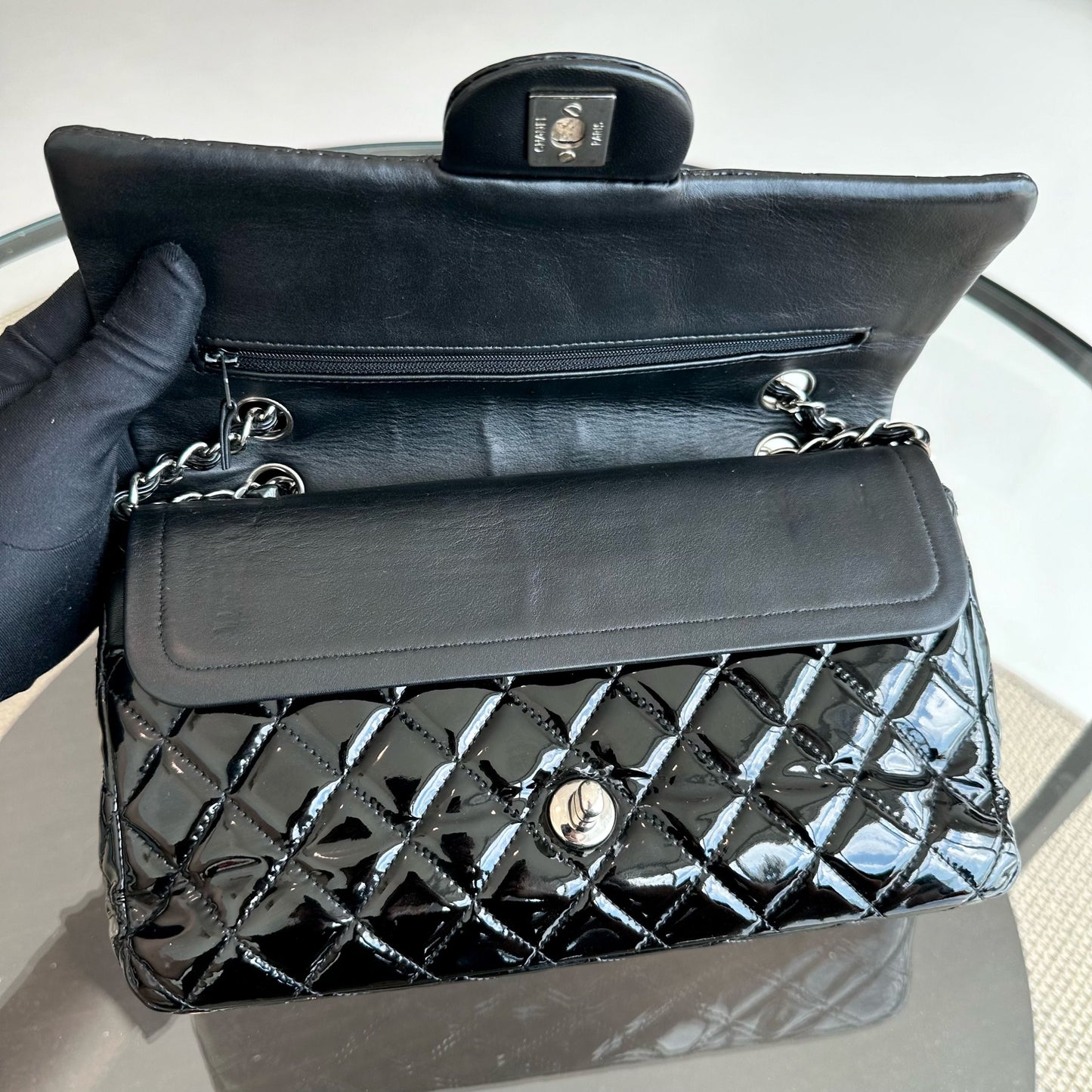 Patent Leather Quilted Black SHW No 18
