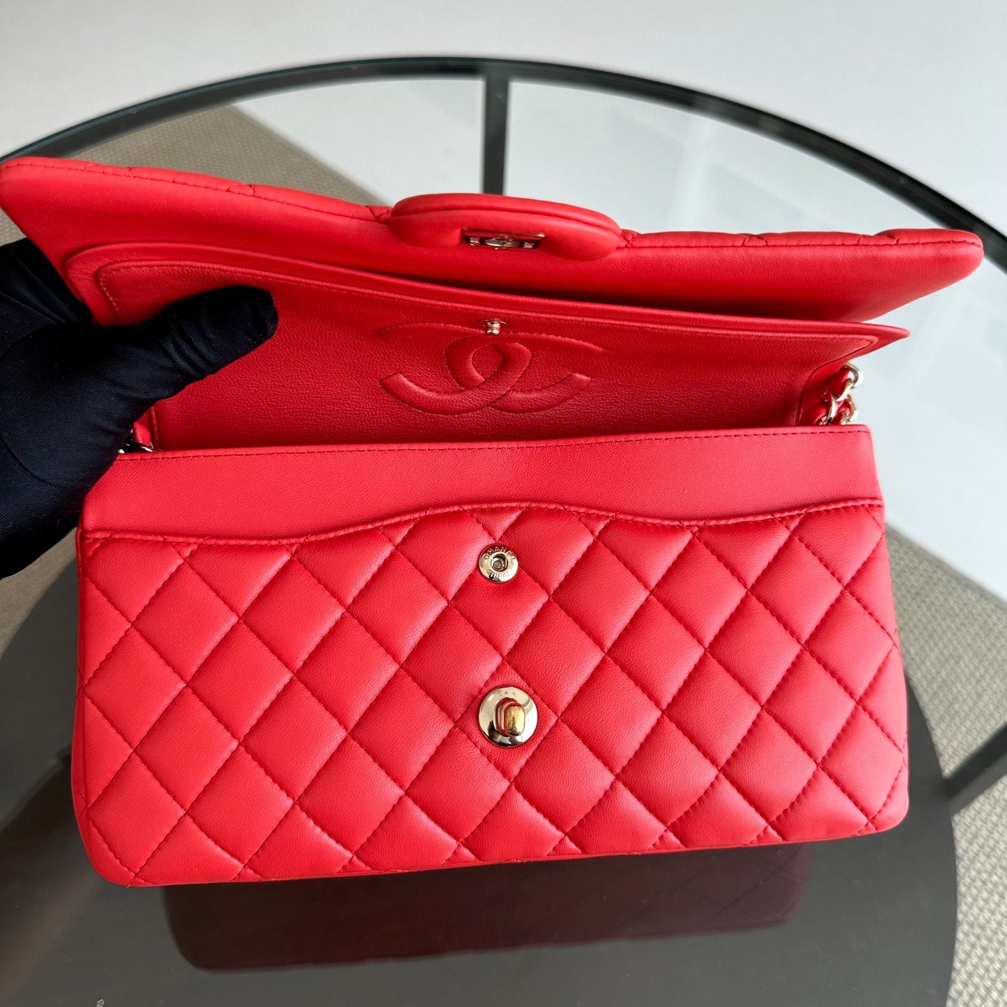 Quilted Lambskin Salmon Red GHW No 23