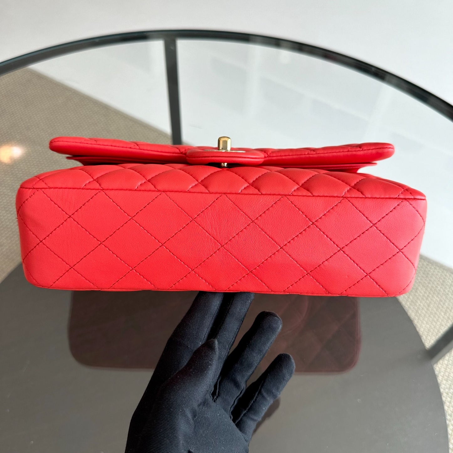 Quilted Lambskin Salmon Red GHW No 23