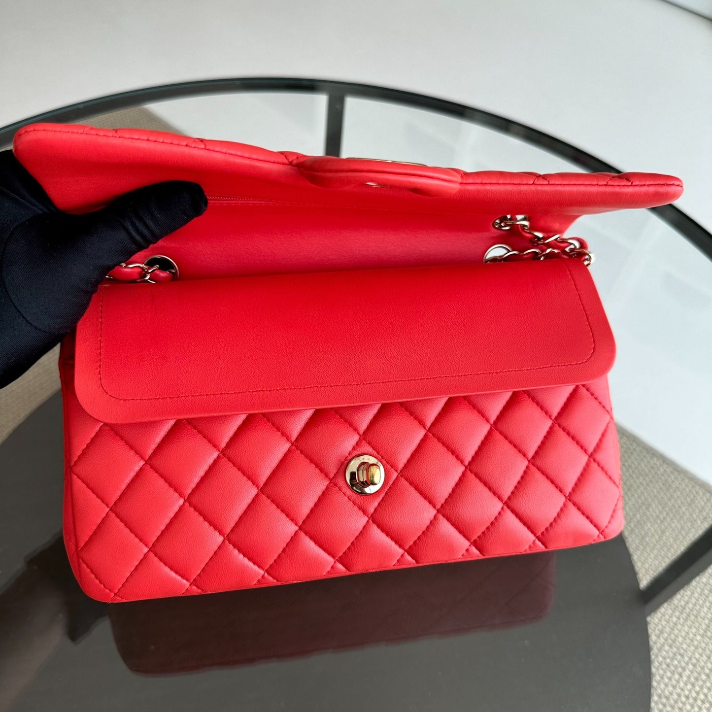 Quilted Lambskin Salmon Red GHW No 23