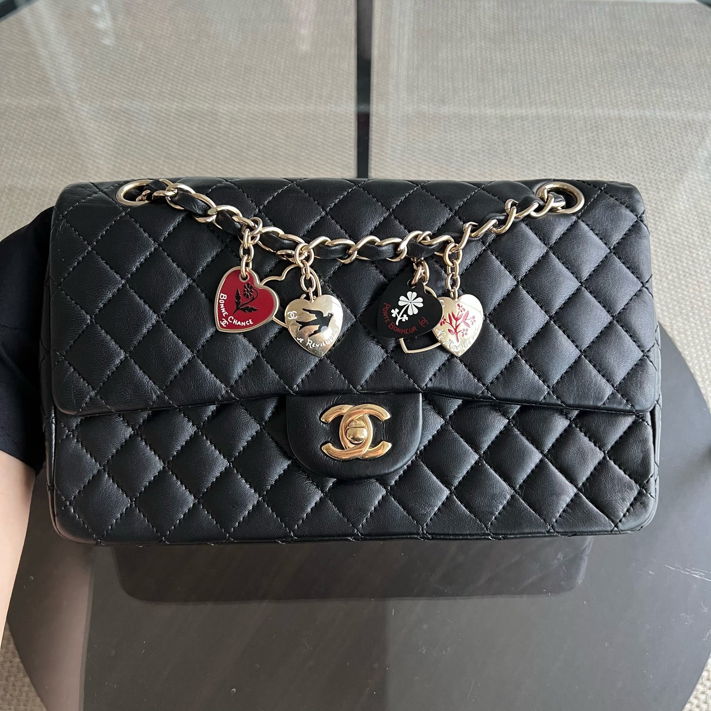 Valentine Seasonal Flap Quilted Lambskin Black Golden Hardware Series 13