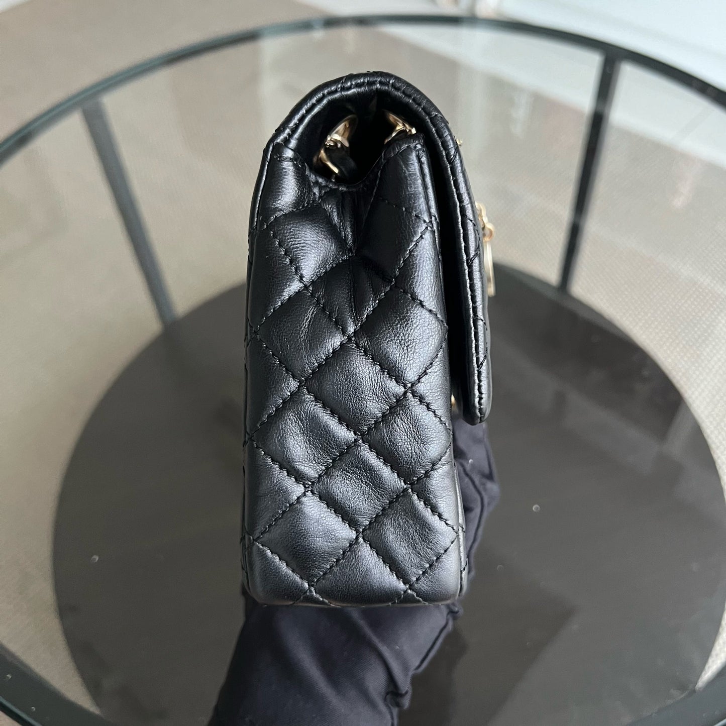 Valentine Seasonal Flap Quilted Lambskin Black Golden Hardware Series 13